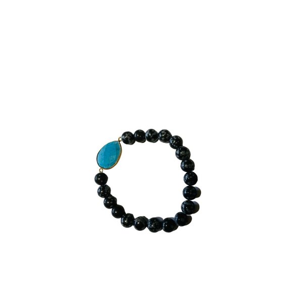 Turquoise with Natural Black Obsidian Bracelet - Picture 3 of 3